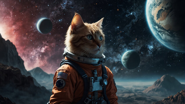 Science fiction space wall of cat 