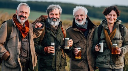 Fototapeta premium a happy team of people in their 70s enjoying a random outdoor scene, full of smiles and camaraderie.