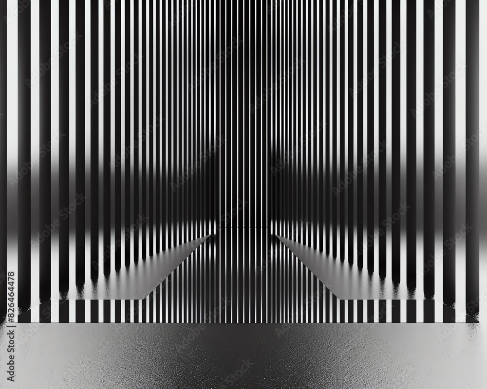Poster an abstract corridor with black and white stripes creating a mesmerizing visual effect, ideal for th