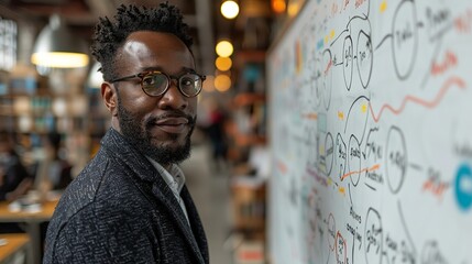 A businessman strategizing on a whiteboard, mapping out financial goals and objectives.
