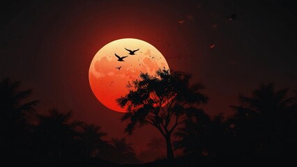 very beautiful and peaceful red sun flat illustration