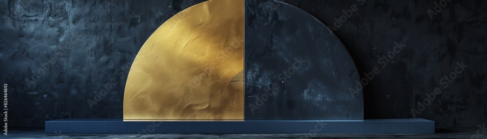 Poster Abstract background featuring a metallic half-circle with golden and dark blue textures against a textured dark backdrop.