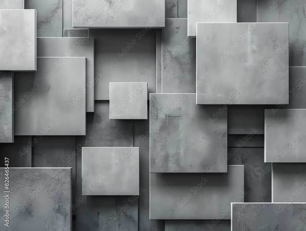 Poster abstract geometric background with overlapping, textured concrete squares creating a modern, minimal
