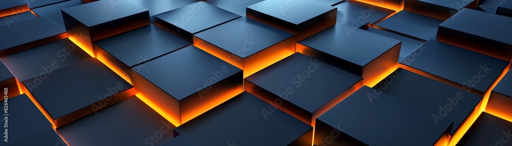 Poster abstract geometric pattern with dark squares illuminated by orange light. modern design, texture, te