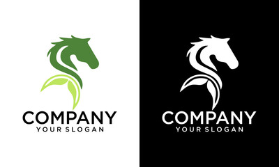 creative green horse logo. horse leaf logo design icon symbols vector illustration.