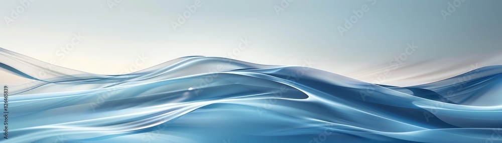 Poster abstract image with smooth blue waves and gradient background, evoking a sense of calm and serenity.