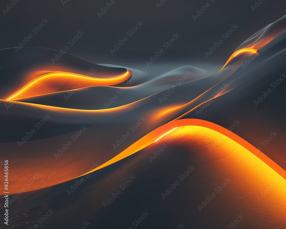 Poster abstract landscape with glowing lines and curves, creating a surreal and futuristic atmosphere, perf