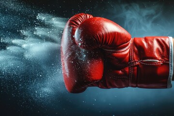Boxing Red Glove. Fighter in Red Boxing Glove Ready to Punch Against Blurred Background