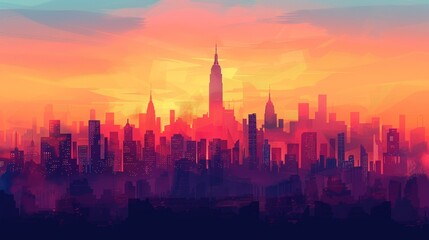 Obraz premium Urban Gradients City Skyline: An illustration capturing gradients in a city skyline