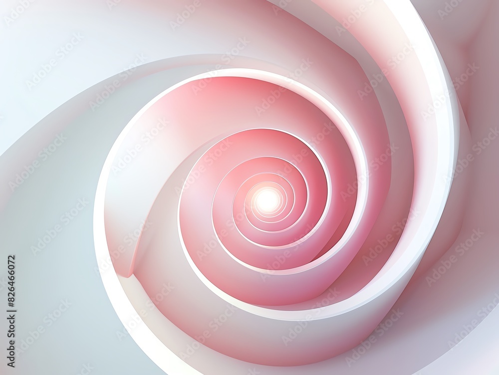 Poster abstract spiral design with soft pink and white hues creating a hypnotic and mesmerizing visual effe
