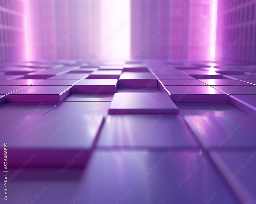 Poster futuristic purple abstract background featuring illuminated geometric shapes with a glowing grid and