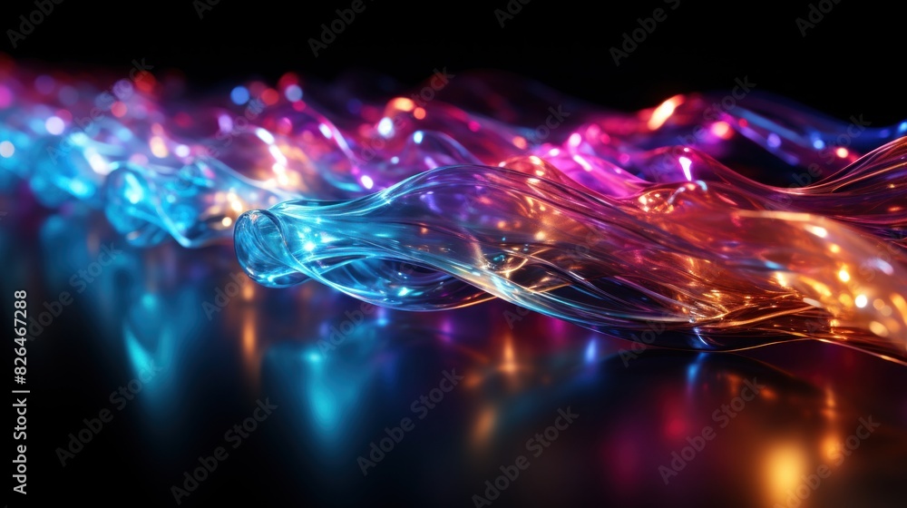 Poster close-up view of illuminated fiber optic cables with a blurred square obscuring part of the image