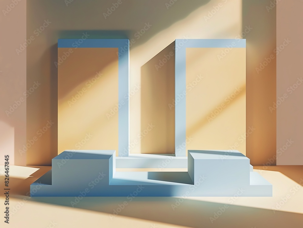 Poster modern minimalist architectural geometry with sunlight casting shadows on geometric shapes and block