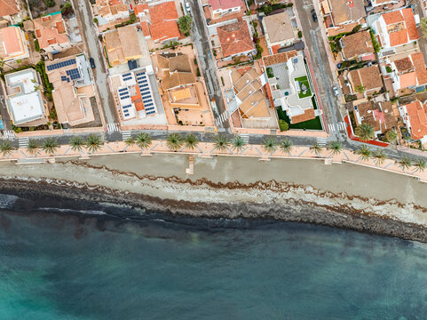 Aerial view of beautiful beach in Calabardina, Aguilas, Murcia, Spain.