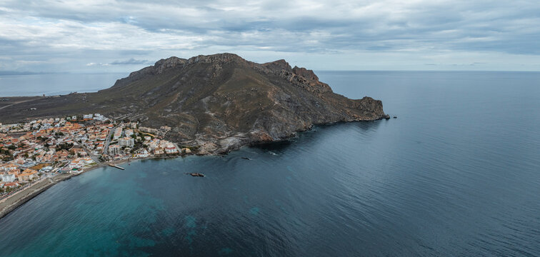 Aerial view of beautiful coastal Calabardina, Aguilas, Murcia, Spain.