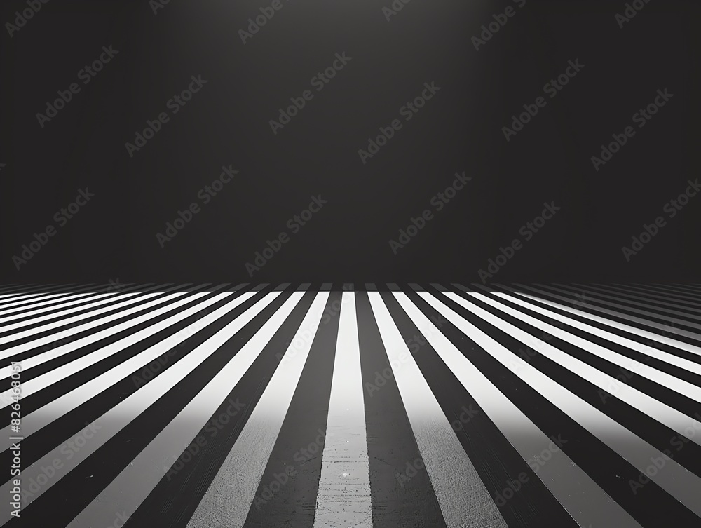 Poster monochrome striped geometric pattern creating a bold visual effect with black and white lines, suita