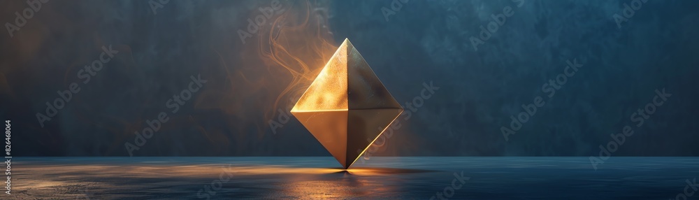 Aufkleber a striking golden geometric structure with a glowing effect stands on a dark surface, creating a mys