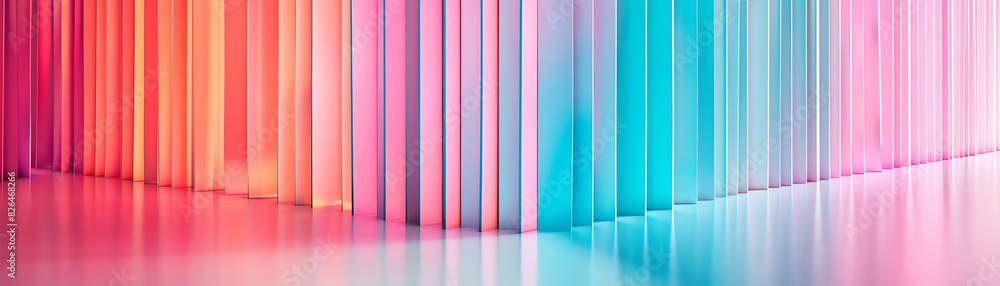 Poster vibrant abstract background with vertical gradient stripes in pink, blue, and orange hues, creating 
