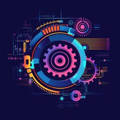 Obraz premium Illustration of an automation process icon with a colorful, abstract background