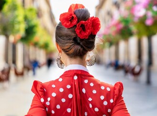 Flamenco woman dancer on the streets of Madrid, Spain