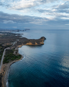 Aerial view of Bay de los Taray at Punta Parda, Pulpi, Almeria, Spain.