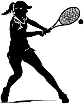 recommend clip art: Silhouette of a female tennis player hitting a tennis ball 
