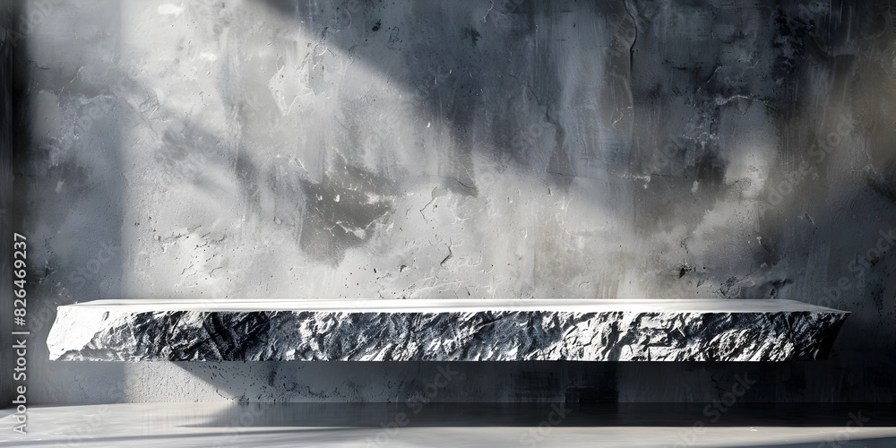 Poster concrete table with raw edges in an industrial setting and edgy backdrop for displaying products