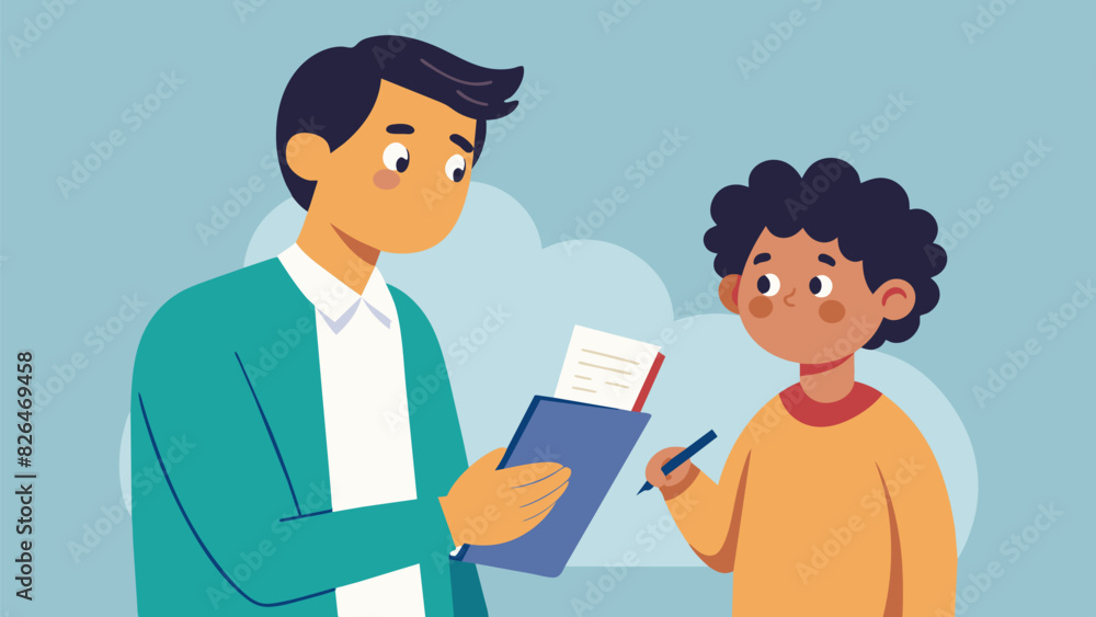 Poster a father takes notes in a small notebook as the instructor shares important guidelines and requireme