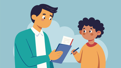 A father takes notes in a small notebook as the instructor shares important guidelines and requirements for becoming a godparent.. Vector illustration