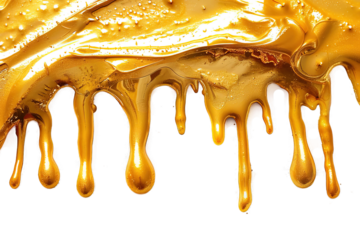 gold liquid dripping isolated on transparent background ,generative ai