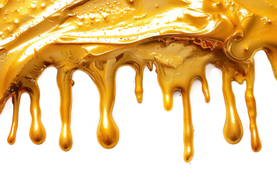 gold liquid dripping isolated on transparent background ,generative ai