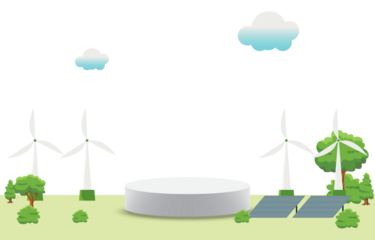 Cylindrical pedestal On the green natural landscape background earth day or world environment day banner background transparent background