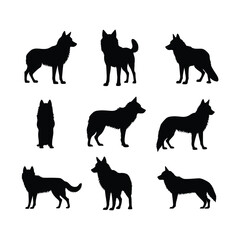 Wolf silhouette set Clipart on a white Background