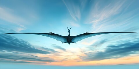 Obraz premium A large Pteranodon dinosaur with wings outstretched resembling an airplane silhouette. Concept Dinosaur, Pteranodon, Wings Outstretched, Airplane Silhouette
