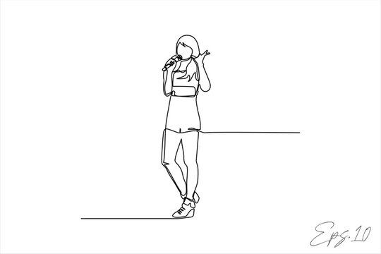 continuous line vector illustration of singing woman