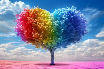 Tree of love. Rainbow color tree landscape. Pride month background.