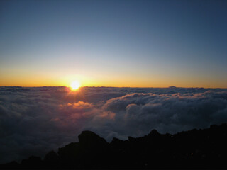 富士山頂上から見た日の出と雲海