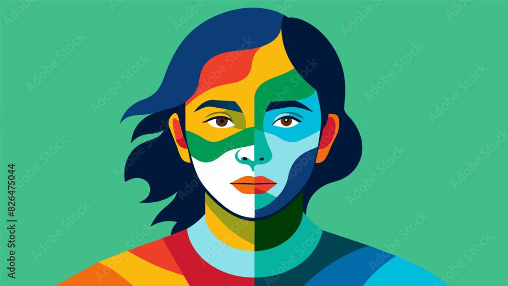 Poster a selfportrait with layers of paint and collage showing the different facets and layers of ones iden