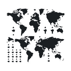 World Map silhouette set Clipart on a white Background