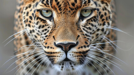 Obraz premium Macro shot capturing the striking details of a leopard's eyes and fur
