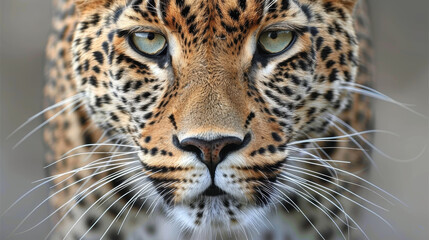 Macro shot capturing the striking details of a leopard's eyes and fur