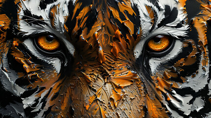 materic painting capturing the striking details of a tiger's eyes and fur