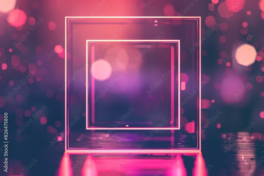 Aufkleber vibrant neon light frames with a bokeh effect on a reflective surface for a futuristic backdrop