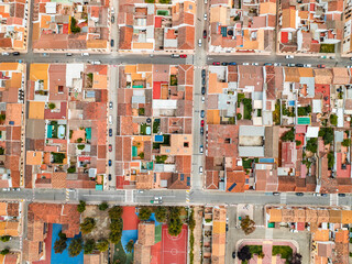 Aerial view of beautiful village rooftops in La Carolina, Jaen, Spain.