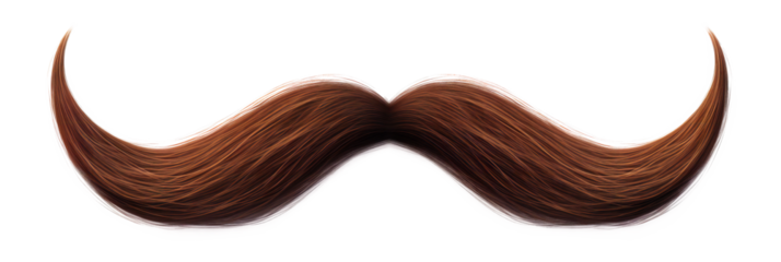 Curled brown moustaches on transparent background