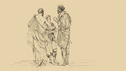 Obraz premium Biblical Illustration of Joseph Interpreting Pharaoh’s Dreams in Egypt, Leading to Rise to Power, Beige Background, Copyspace