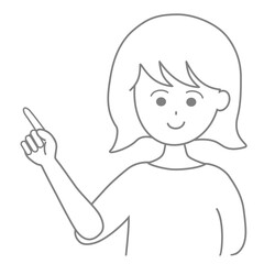 指差しでポイントを説明する女性の線画イラスト