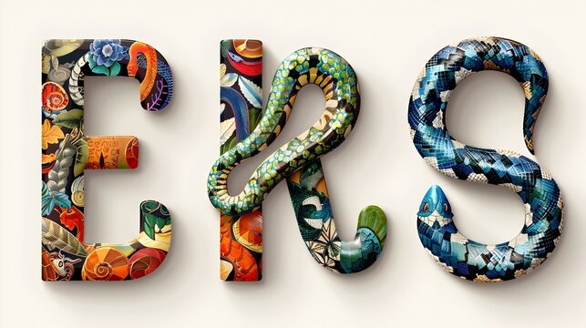 Serpent Script Alphabet with Intricate Snake Patterns in a Minimalist Design description This image showcases an abstract and visually striking