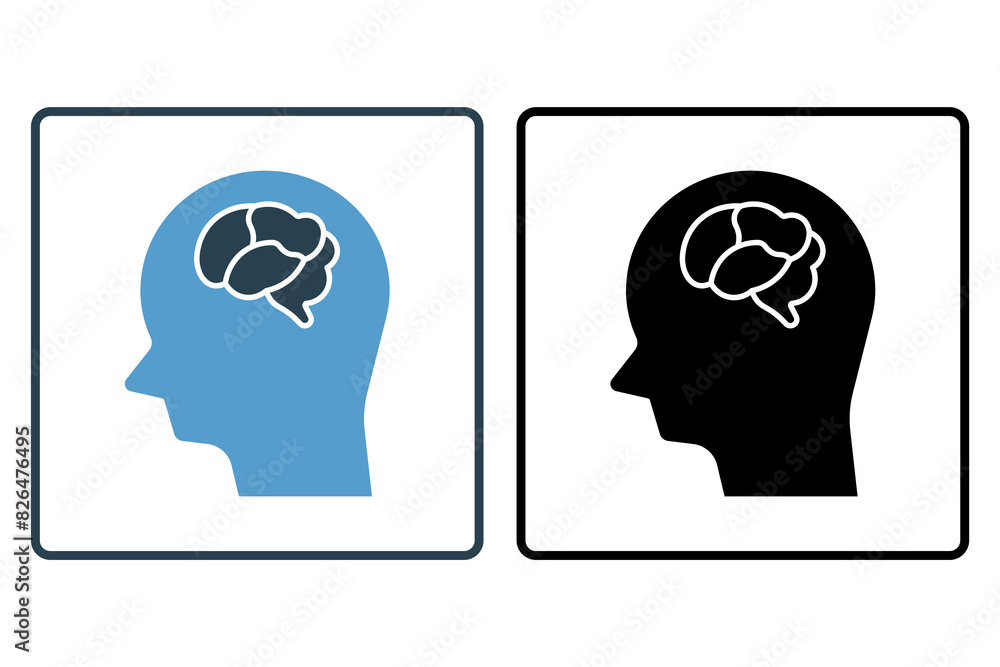 Poster head with brain visible icon. icon related to mental health. suitable for web site, app, user interf