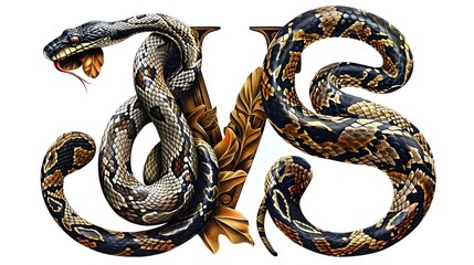Obraz premium Snakeskin Pattern Monogram Typography Design with Coiled Reptile Graphic
